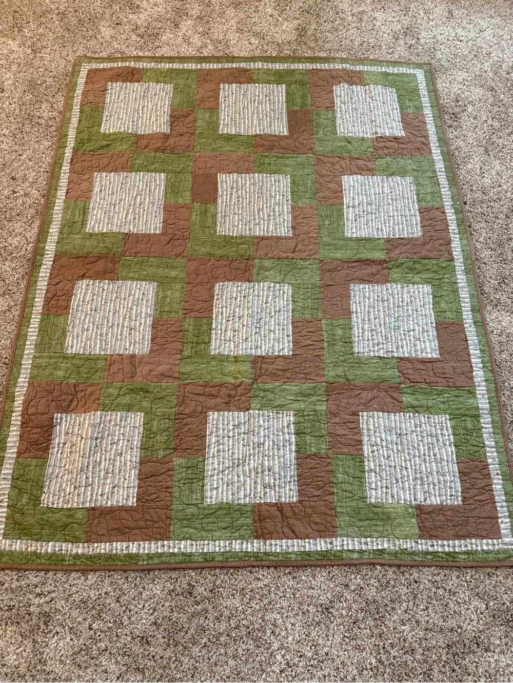 Patchwork Green and Brown Quilted Throw - Home Bedding